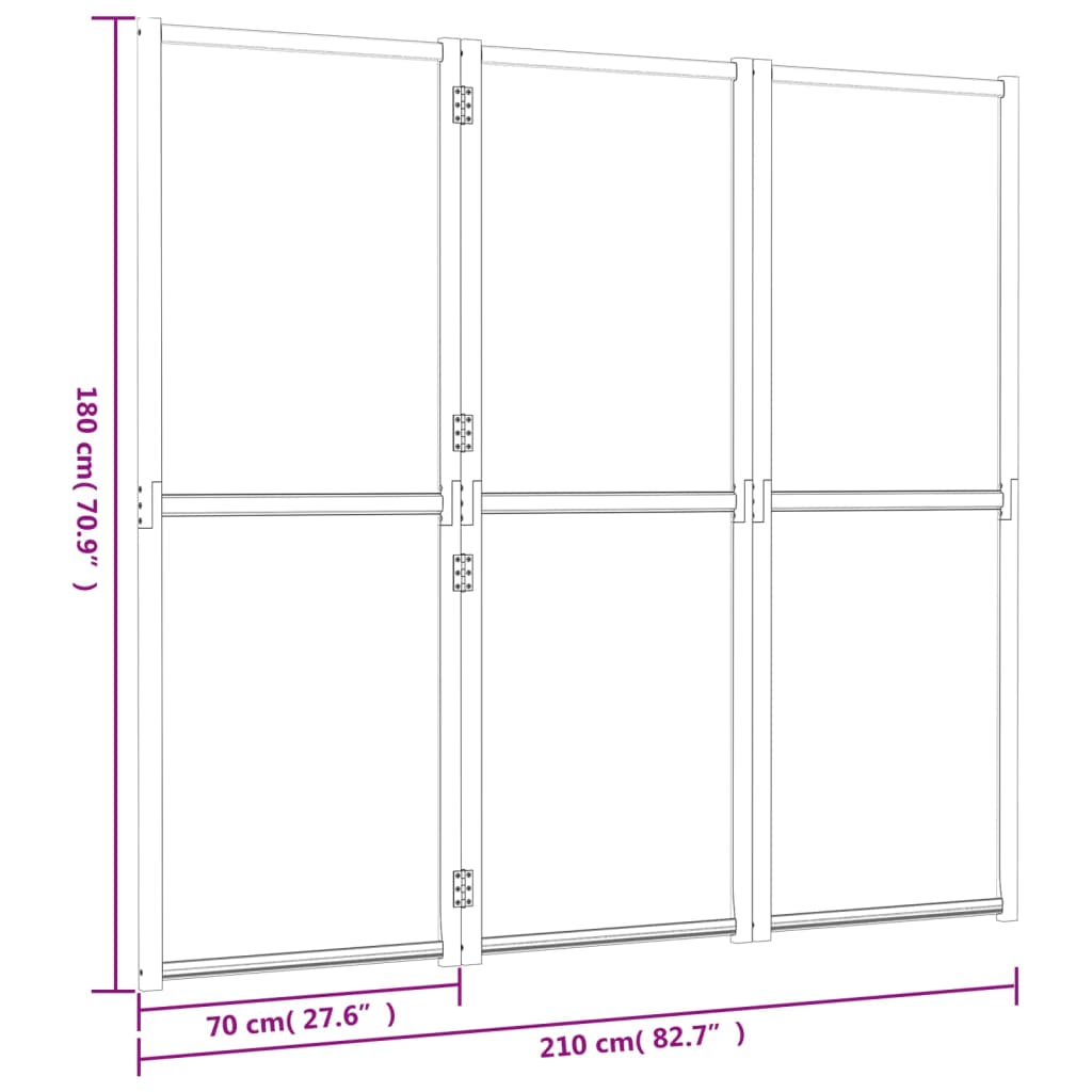 3 Piece Room Divider Black 210 x 180 cm