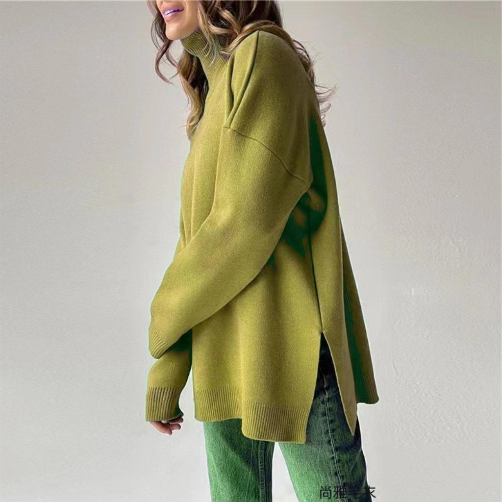 Свитер свободной вязки свитер с высоким воротом женский осень и зима