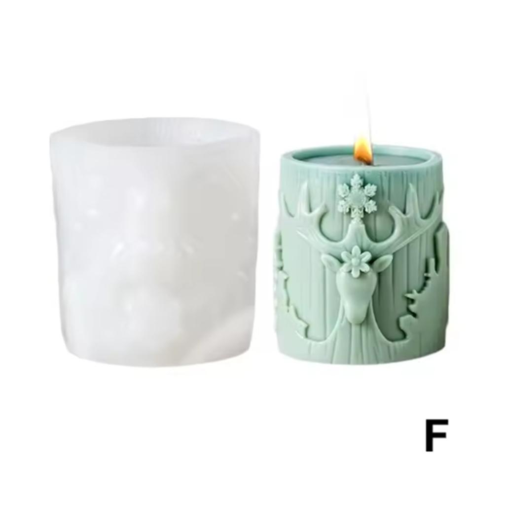 New Christmas Tree Carving Pattern Cylindrical Candle 3D Silicone Mold Snowflake Cylindrical Elk Candle Mold