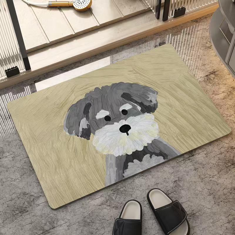 Velvet Puppy Oil Painting Absorbent Floor Mat for Entryway and Bathroom