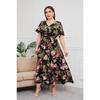 Plus Size V Neck Floral Print Boho Dress Women Summer Short Sleeve Maxi Dresses Holiday A-line Female Belted Dress