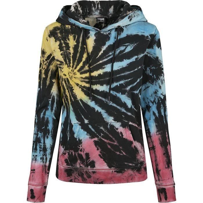 Sweat-shirt à capuche - Urban Classics - Tie Dye multicolore - 100% coton - Manches longues - Femme