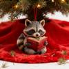 Cute Forest Fox/Raccoon Reading Ornament 2D Flat Acrylic Christmas Ornaments Woodland