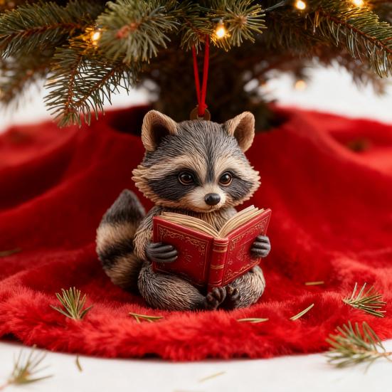 Cute Forest Fox/Raccoon Reading Ornament 2D Flat Acrylic Christmas Ornaments Woodland