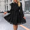 Women Autumn Winter Long Sleeve Print Elegant V-neck A-Line Mid-Length High Waist Dress