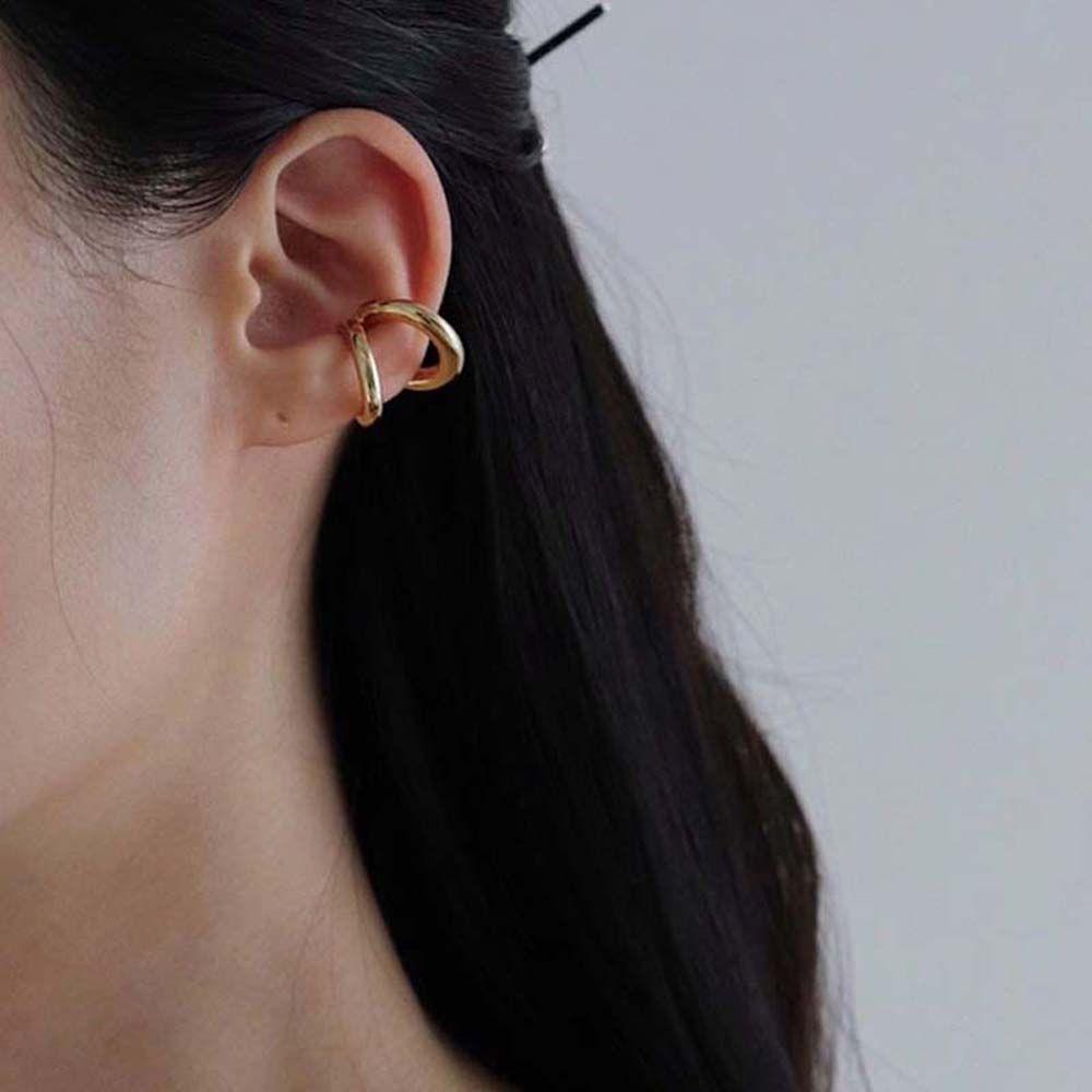 Jewelry Double Circle Multi-layer Gold Color Korean Style Round Earrings Hoop Earrings Ear Clips