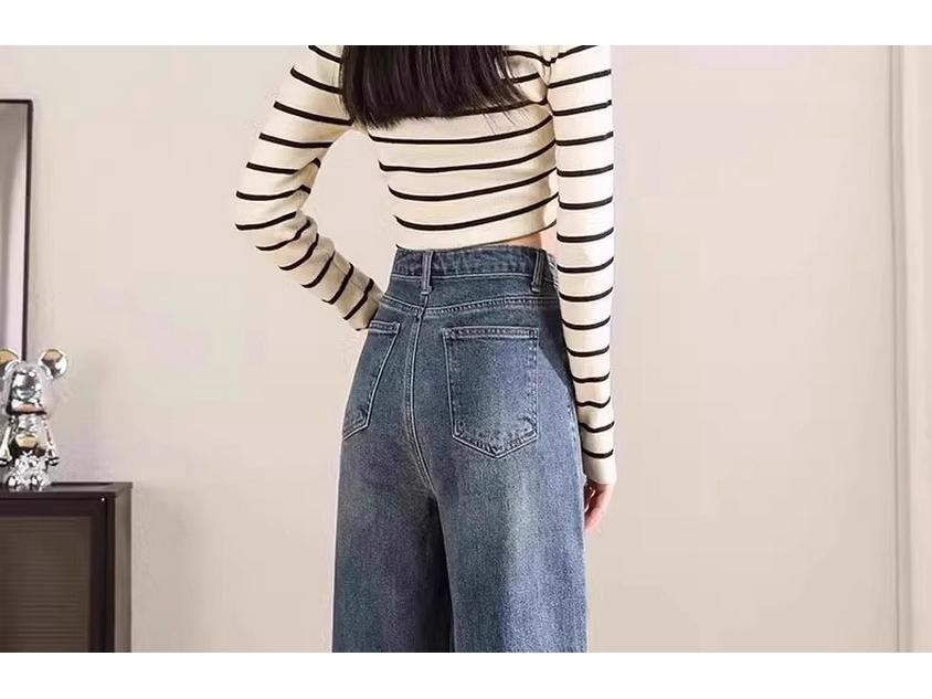 Women's High-Waisted Fleece-Lined Wide-Leg Jeans - Popular Winter 2024 Style