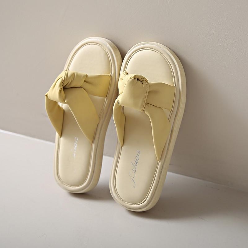 Fashion Flip Slippers Women Summer New Outside Wear Round Toe Open Toe Bow Platform Non-slip Casual Flat Beach Sandals
