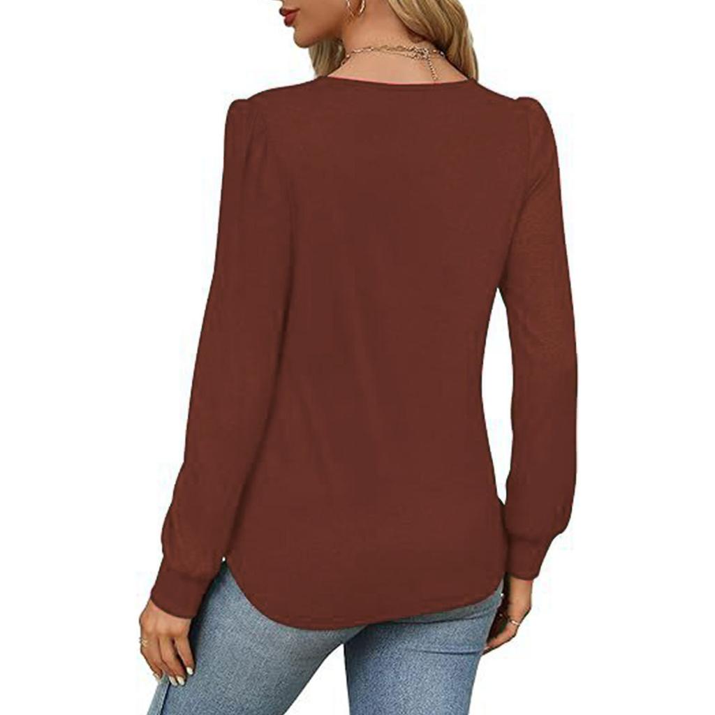 GMXIA Осенняя женская рубашка с длинным рукавом, модная повседневная, плиссированная, с низким круглым вырезом, женская