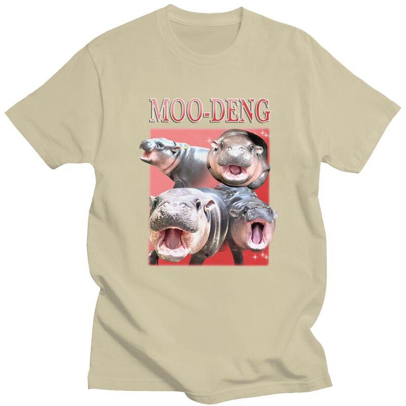 Custom Moo Deng Hippo Meme T Shirts for Men Pure Cotton Tees Tshirts Tshirt Clothes