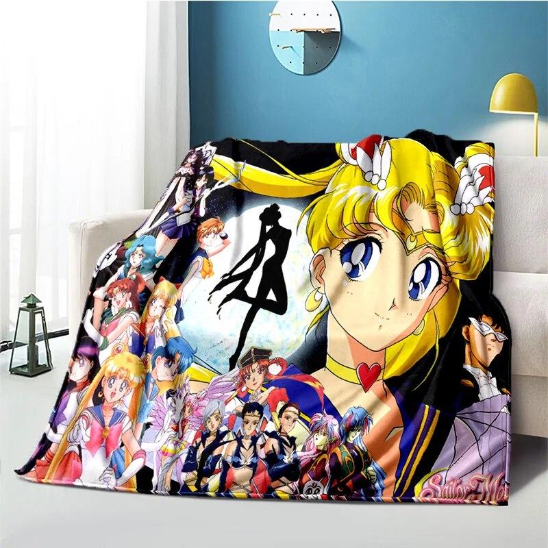 Cute Japanese Cartoon Plush S-Sailor Moons Blanket Light Four Seasons Family Light Sheet Sofa Cover Travel Warm Blanket