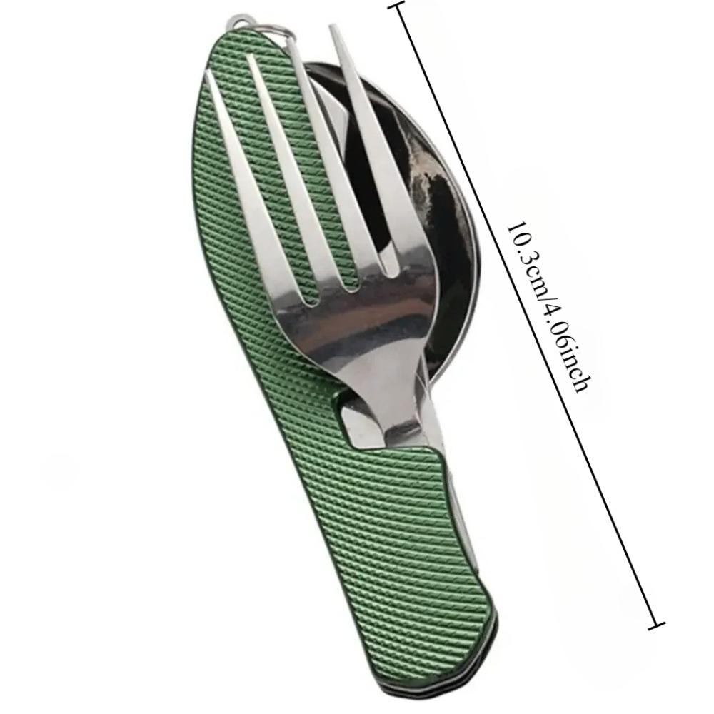 4-in-1 Foldable Cutlery Set Stainless Steel Camping Utensil with Fork Spoon Bottle Opener Portable for Outdoor Travel 4