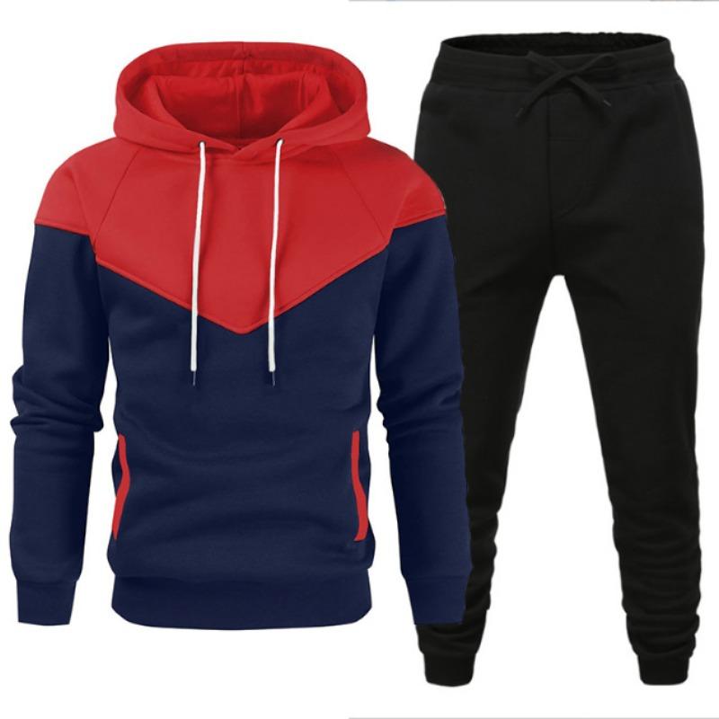 Men's Hoodie Youth Fashion Sweatsuit Leisure Sports Splicing Contrasting Color Sport Wear Set