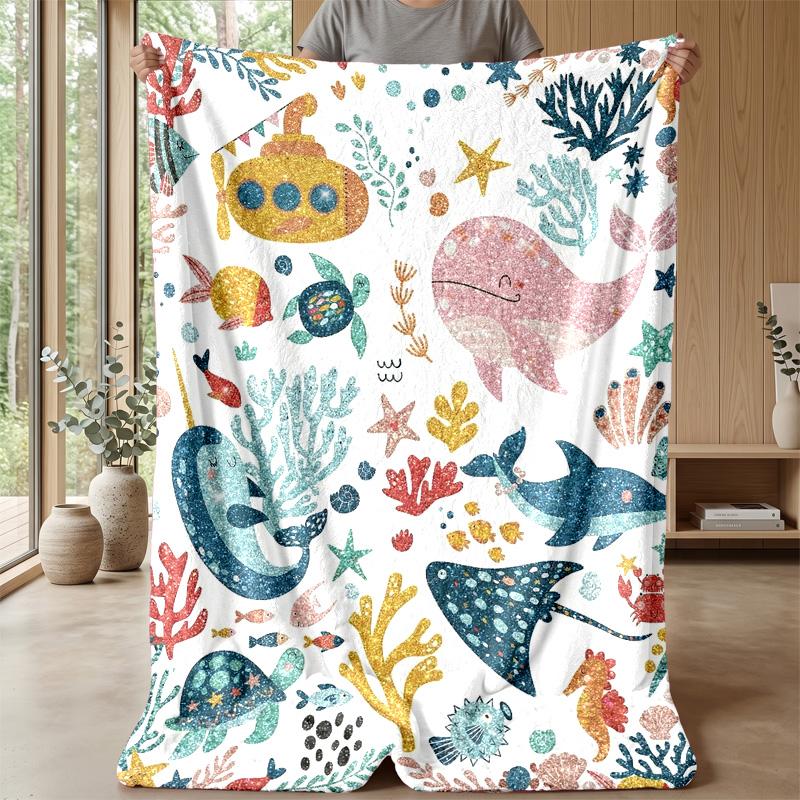 Ocean Life Adventure 45 Theme blanket Lightweight Warm Flannel Blanket Decorative Throw Blanket for Home Decoration