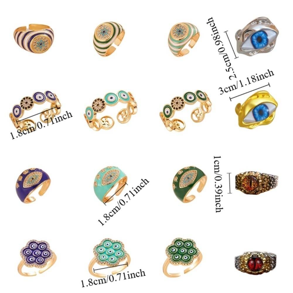 Pleated Devil's Eye Devil's Eye Ring Vintage Exaggerated Glaze Luxury Ring Alloy Copper Banquet Metal Rings Opening Finger Ring