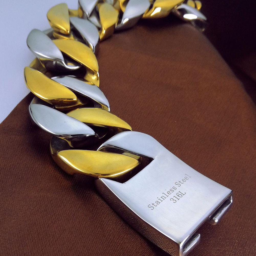 Браслет хип-хоп из нержавеющей стали 316L массивный, шириной 32 мм, с блестящими дизайнерскими шармами, стальной и золотой