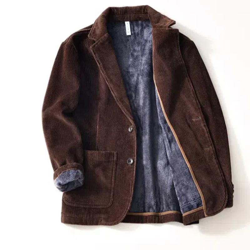 Осеннее и зимнее теплое пальто, мужские пригородные британские костюмы и блейзеры, вельветовая флисовая куртка, однотонные утепленные куртки в простом стиле