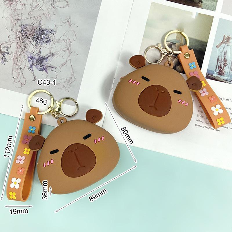 Cute Silicone Earphone Storage Bag Cartoon Capybara Coin Purse Girls Wallet Bags Pendant With Wrist Strap Keychain