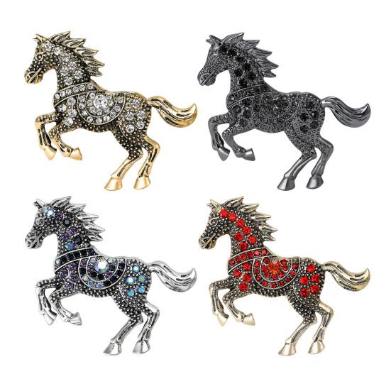 Vintage Rhinestone Horse Brooch Alloy Running Horse Lapel Pin Sweater Cardigan Coat Business Suit Decoration Men Women Clothing Accessories