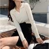 Solid Color Inner Long-sleeved Lapel Knitted Sweater Women's, Spring New Slim-fit Bottoming Shirt Top