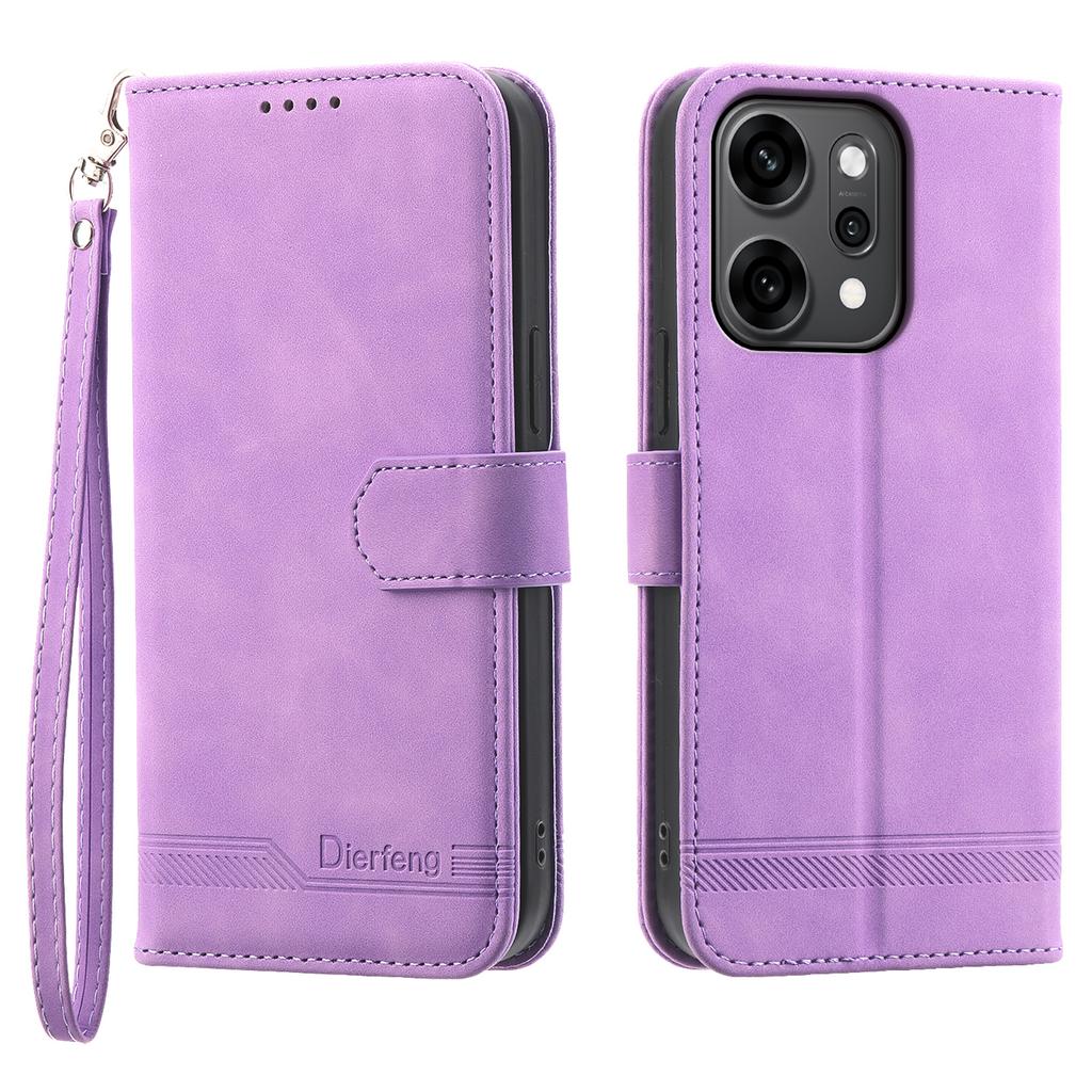 DIERFENG DF-03 Для Oppo Reno14 Pro 5G (Глобальный) Чехол-кошелек Case Lines из кожи с ремешком на запястье