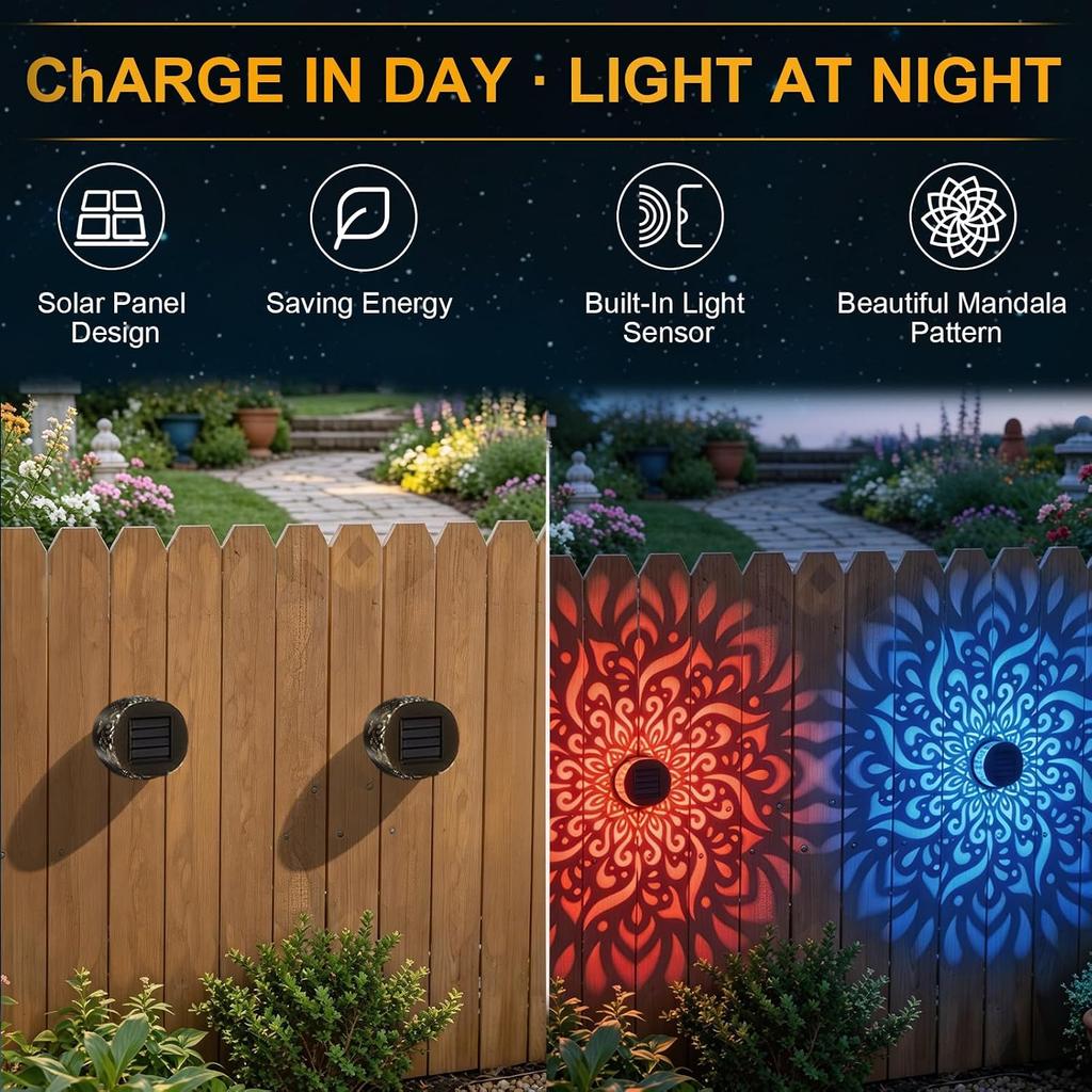 2PCS Solar Mandala Lights Outdoor, Seven-Color Changing