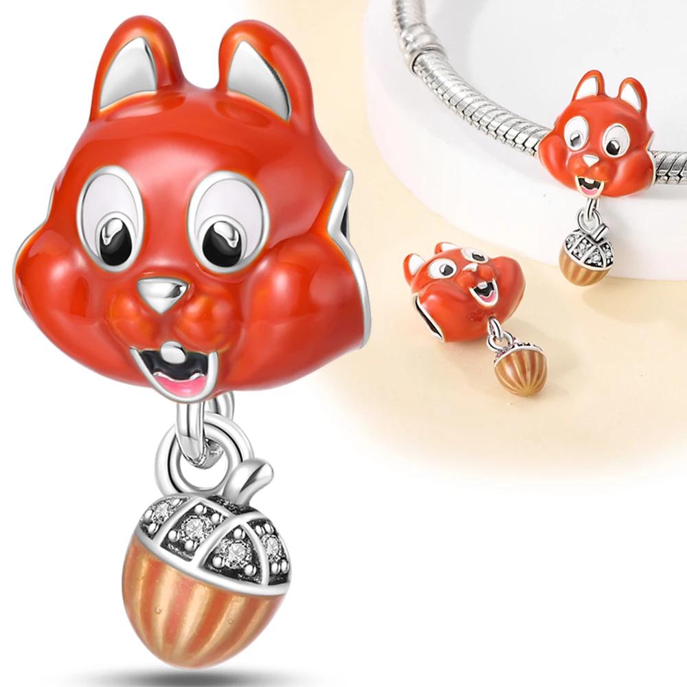 Copper Autumn Maple Leaf Squirrel Charm Pendant Beads Fit Charm Original Bracelet Women Jewelry Making