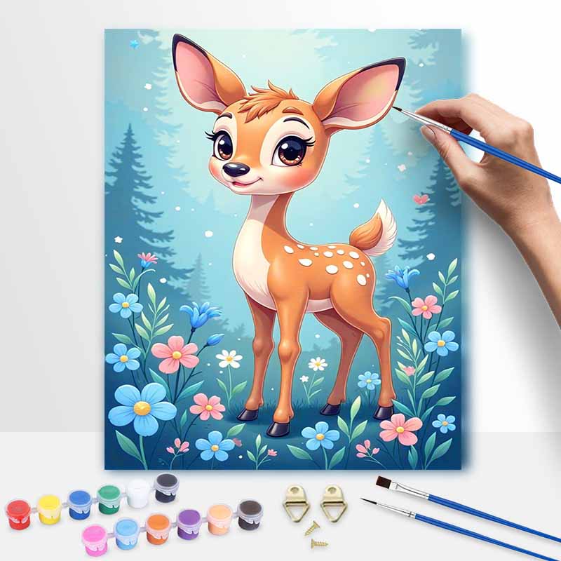 Disney Милый олененок Лесные цветы Цифровая масляная живопись Художественный набор Ручная роспись Домашний декор