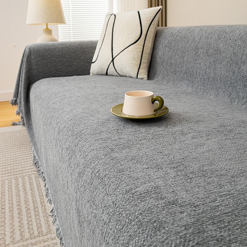 Modern Chenille Sofa Towel Herringbone Pattern Solid Color Sofa Cushion Skin-Friendly Anti-Wrinkle Multi-Purpose Machine Washable Sofa Cover Cloth