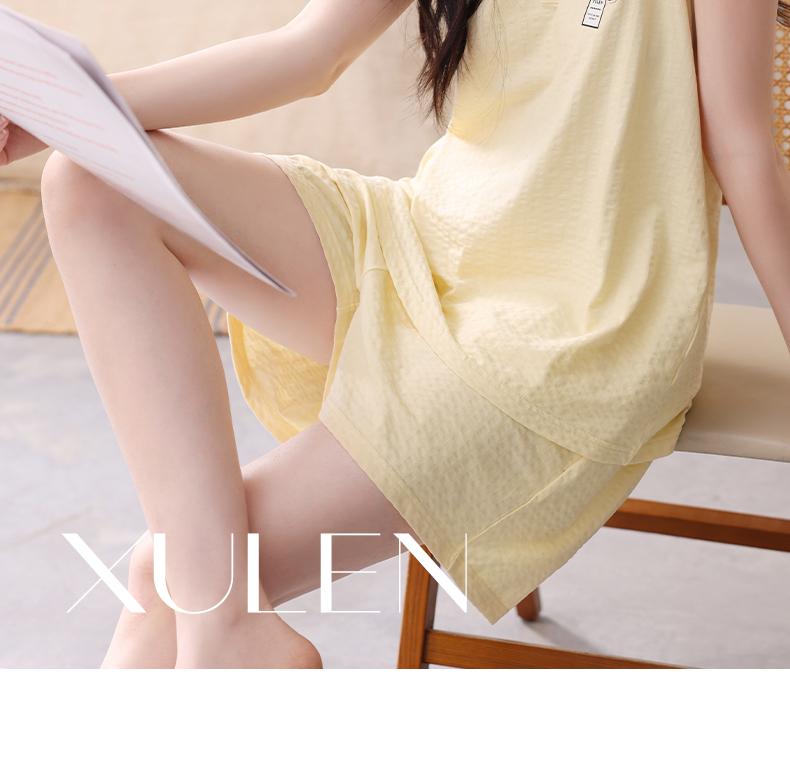 Xuan Liang Bubble Cotton Pajamas Women's Summer Thin Cotton Tank Top Shorts Casual Relaxation Large Home Clothing Set