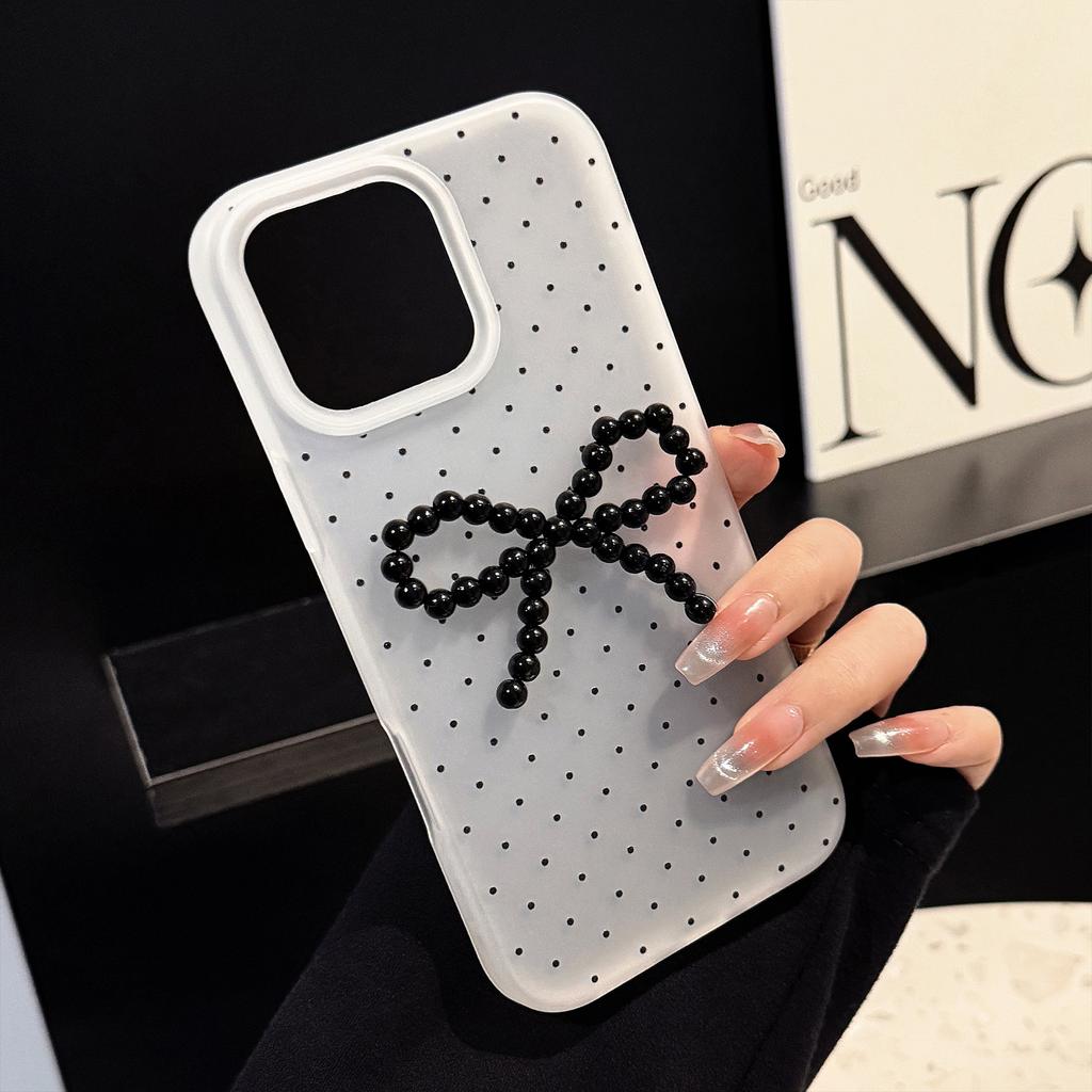 Temperament Polka Dot Bow for IPhone 17 Mobile Phone Case 15 Promax Retro Three-dimensional for Iphone 16 Frosted 13