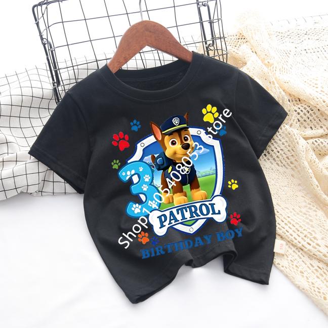 Paw Patrol White Tshirts for Boys Anime Cartoon Cute Birthday Clothing Children Summer Fashion Short Sleeved Shirt Kids Clothes