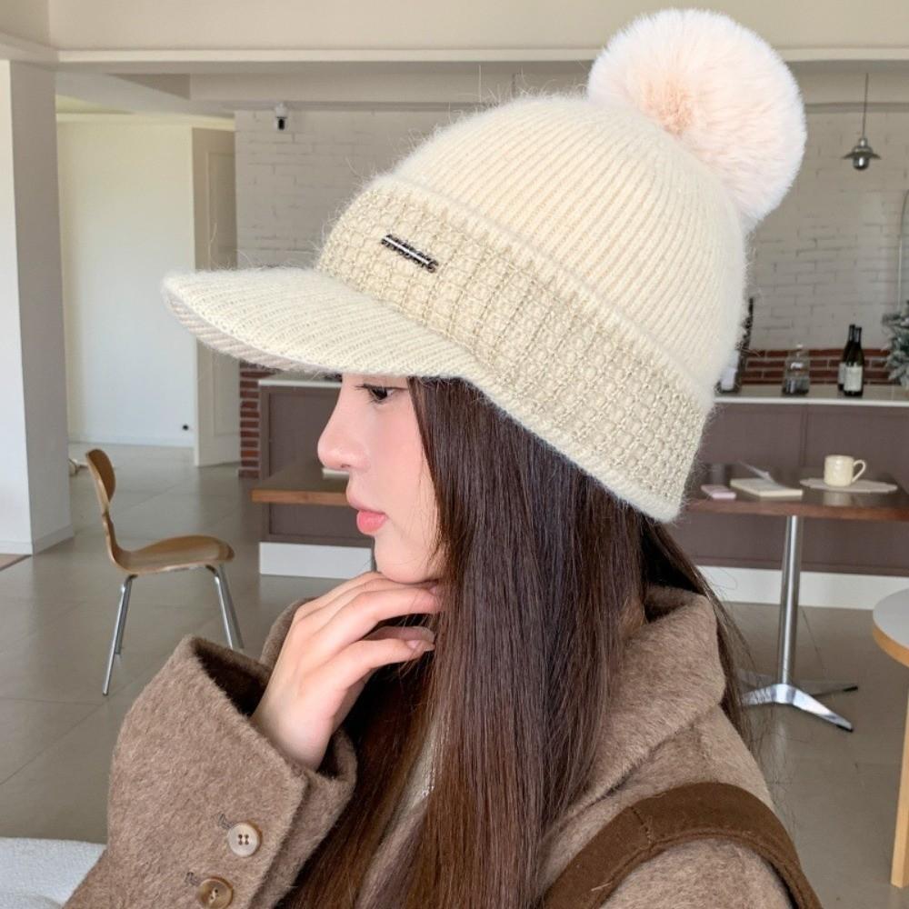 Knitted Winter Baseball Cap Windproof Brimmed Windproof Hat Thermal Knit Visor Beanie Girls