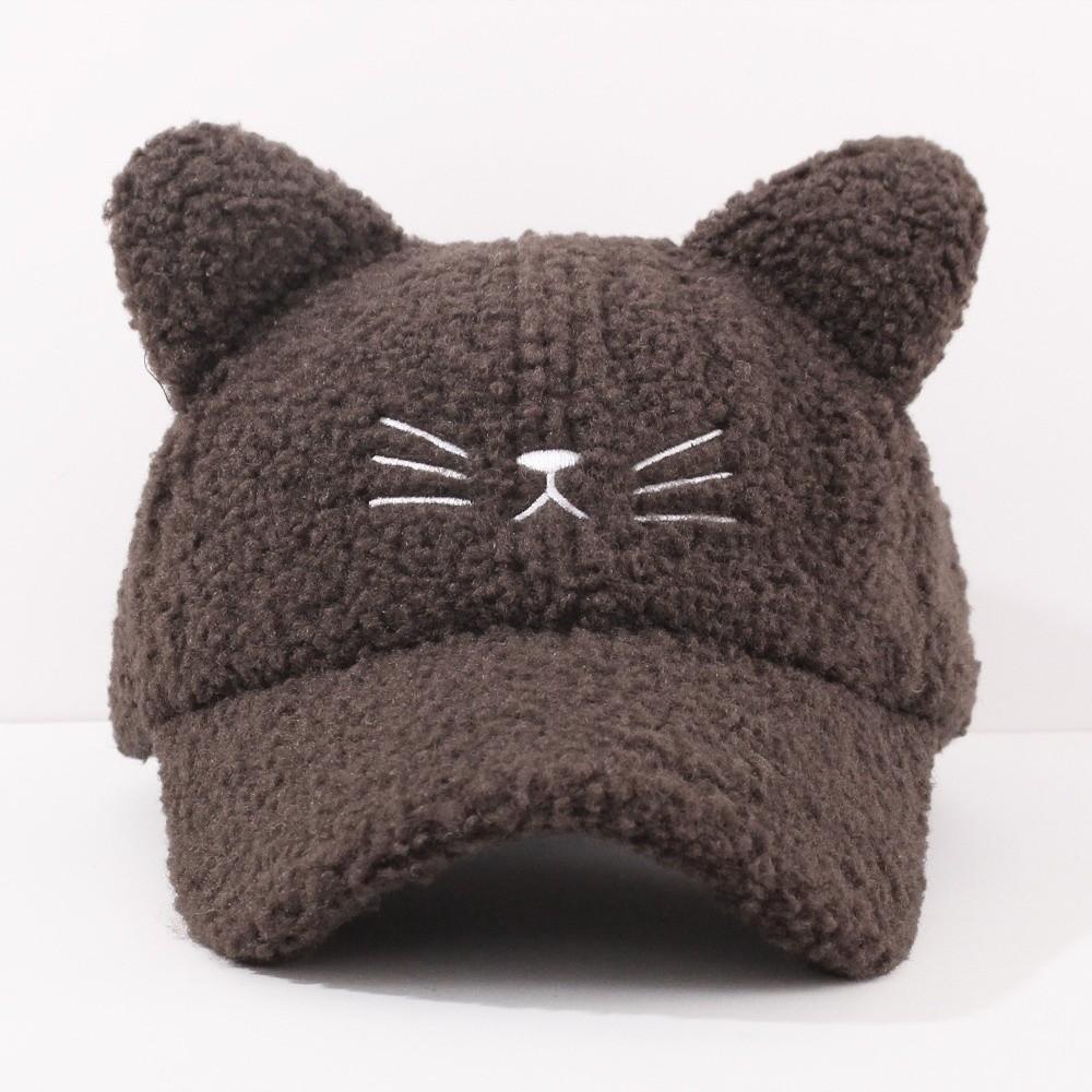 Embroidery Cat Ear Baseball Cap Lamb Fleece Baseball Cap Cute Fleece Peaked Hat Women Girls