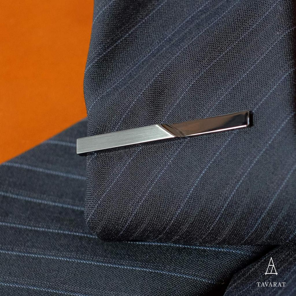 Tie Clip for Made In Crocodile Style [Tabarat] Men, Japan, Brass, Geometric, (Black Silver)