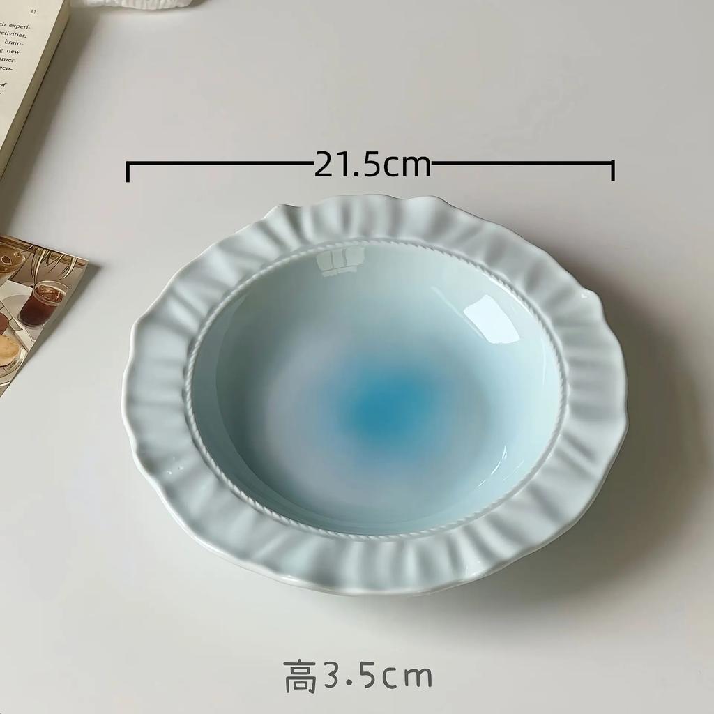 Advanced French Irregular Embossed Lace Plates Fruit Plate Pasta Plate Retro Solid Color Skirt Plate Cream Plates Dessert Plates