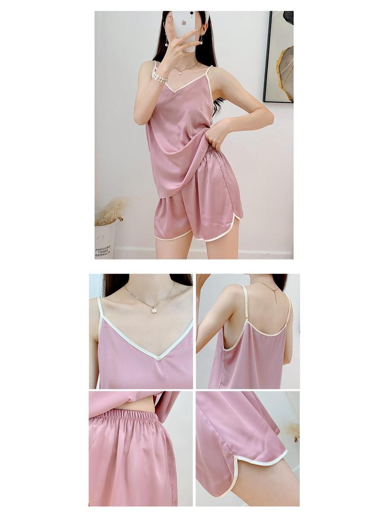 Женский летний пижамный комплект из ледяного шелка - Сексуальный, свободный топ-майка и шорты для повседневной или уличной носки