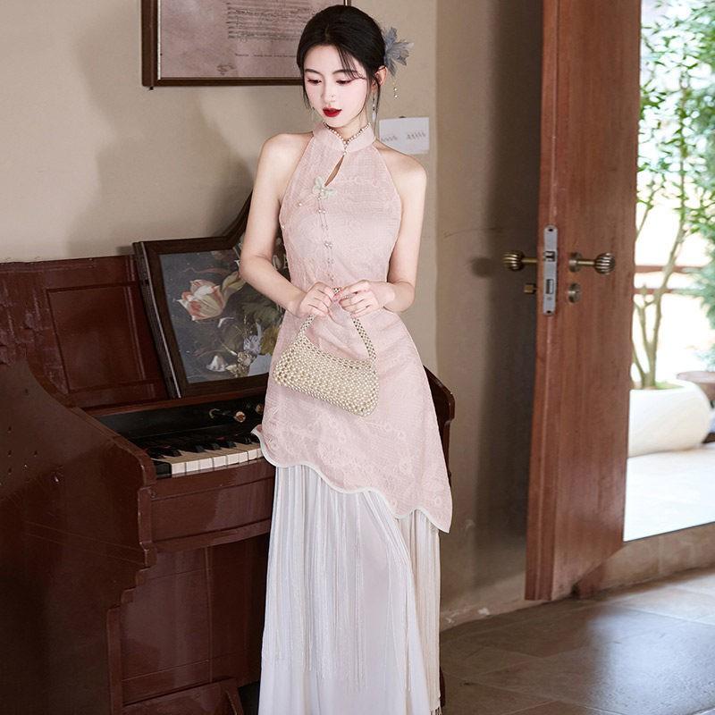 Pink Modern Chinese Style Sleeveless Cheongsam Dress With Lace Embroidery Women 2026