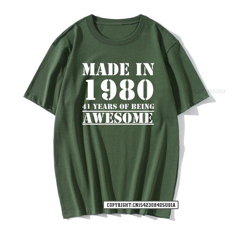 Funny Made In 1980 41 Years Of Being Awesome Birthday Print TShirt Cotton T Shirts Men Slim Fit Fashionable Tops Shirt