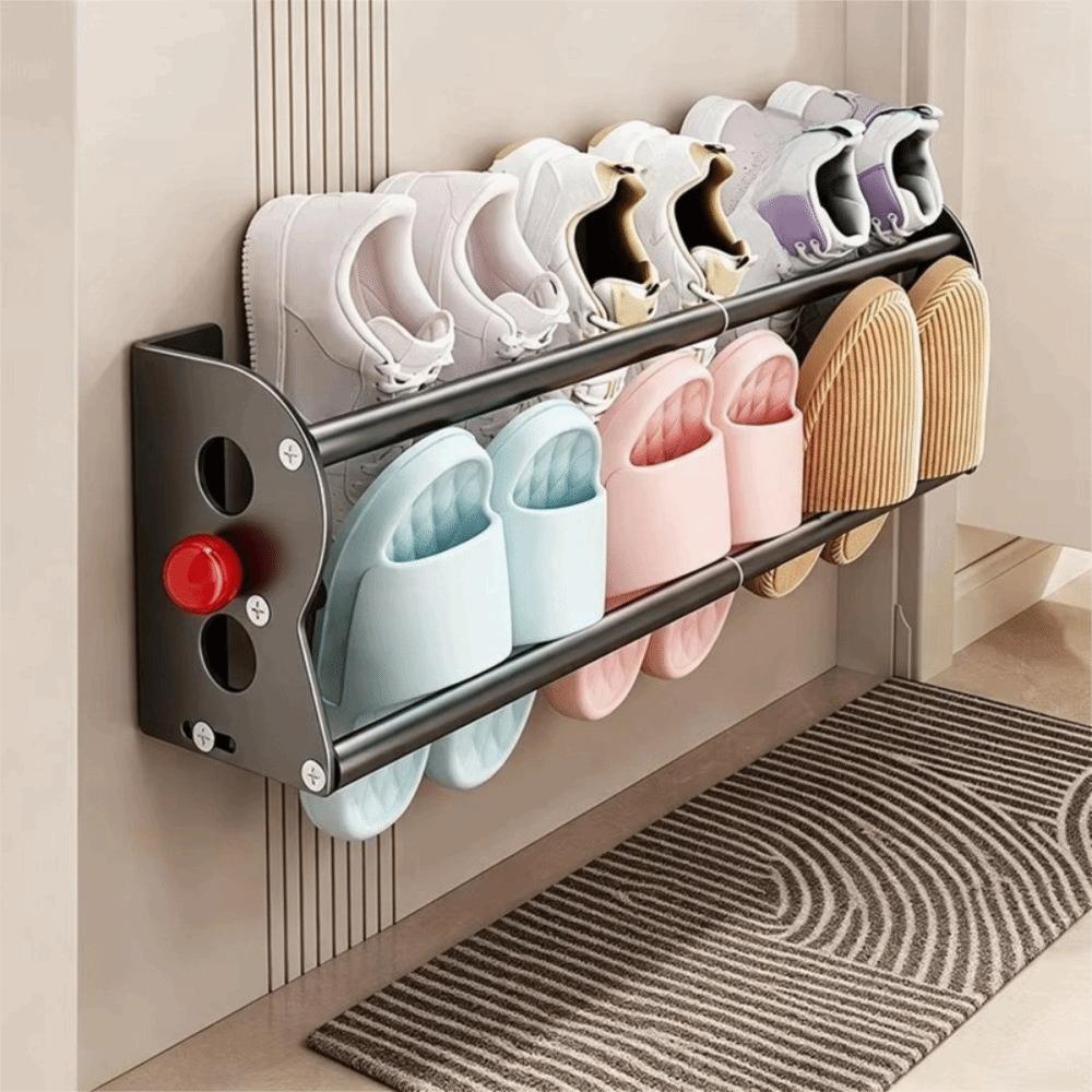 Expandable Magnetic Slipper Rack No Drill Wall Mounted Shoe Rack Durable Shoe Holder Apartment