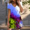 Summer Fashion Women's V Neck Short Sleeve Rendering Printed Dress Sex Short Skirt Dresses