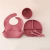 Baby Silicone Tableware Set Newborn Baby Complementary Tableware Silicone Compartmentalized Meal Plate Complementary Bowl Bib Feeding Set