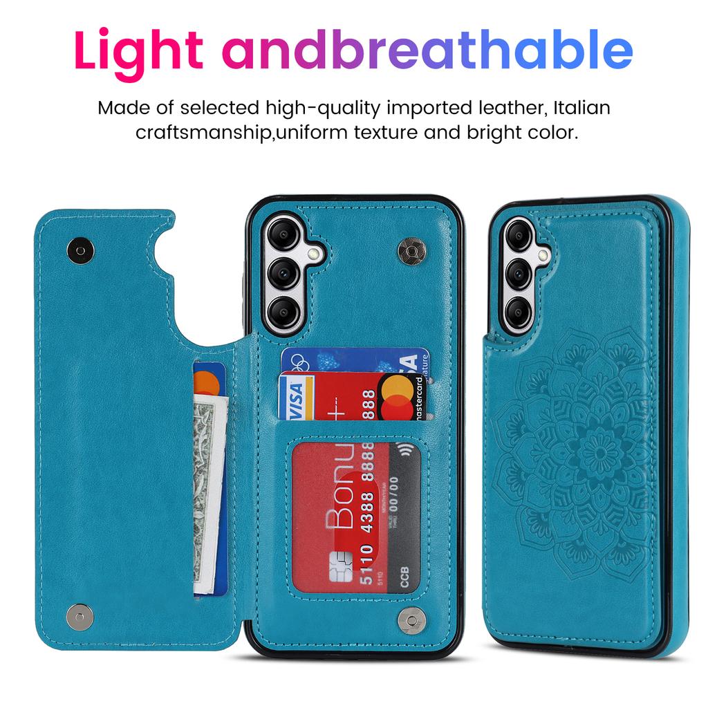 For Samsung Galaxy A14 5G/4G Leather+TPU Case Kickstand Imprinted Mandala Flower Phone Shell