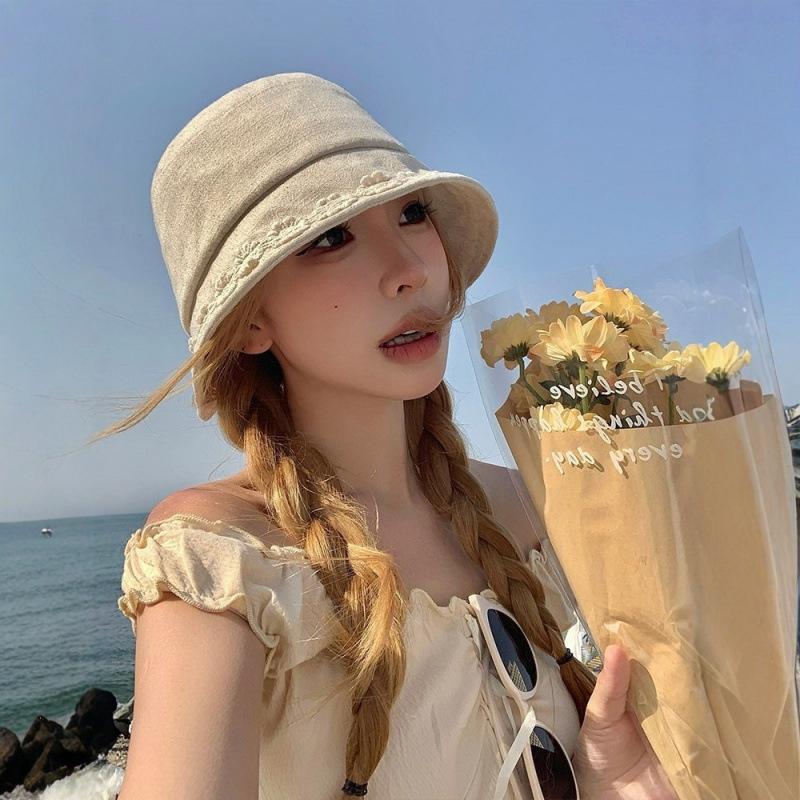 Japanese Cotton And Linen Summer Thin Breathable Versatile Bucket Hat Women'S Washbasin Hat Sunscreen Flower Sun Hat Tide