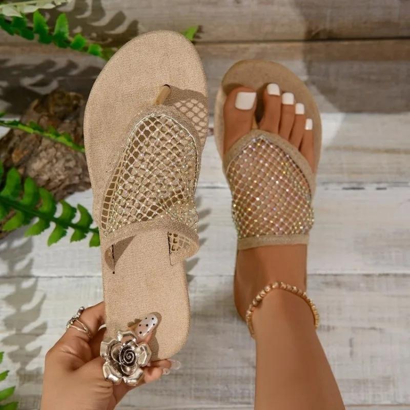 Fashion Women Slippers 2025 Summer New Flat Bottom Sandals Flip Flops Hollow Sexy Flats Bottom Slippers Slides Women Zapatos De Mujer