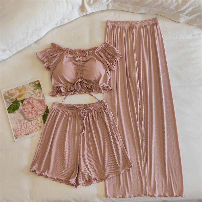 Женский летний комплект пижамы из модала с пышными рукавами и встроенными чашечками - Сексуальная домашняя одежда Pure Desire