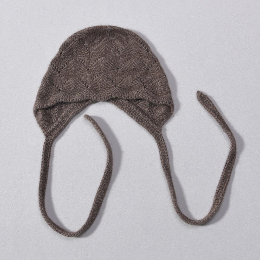 Solid color lace-up knitted hat, photo artifact rabbit down rabbit fur, windproof soft waxy bag head in autumn and winter, showing face and small ear