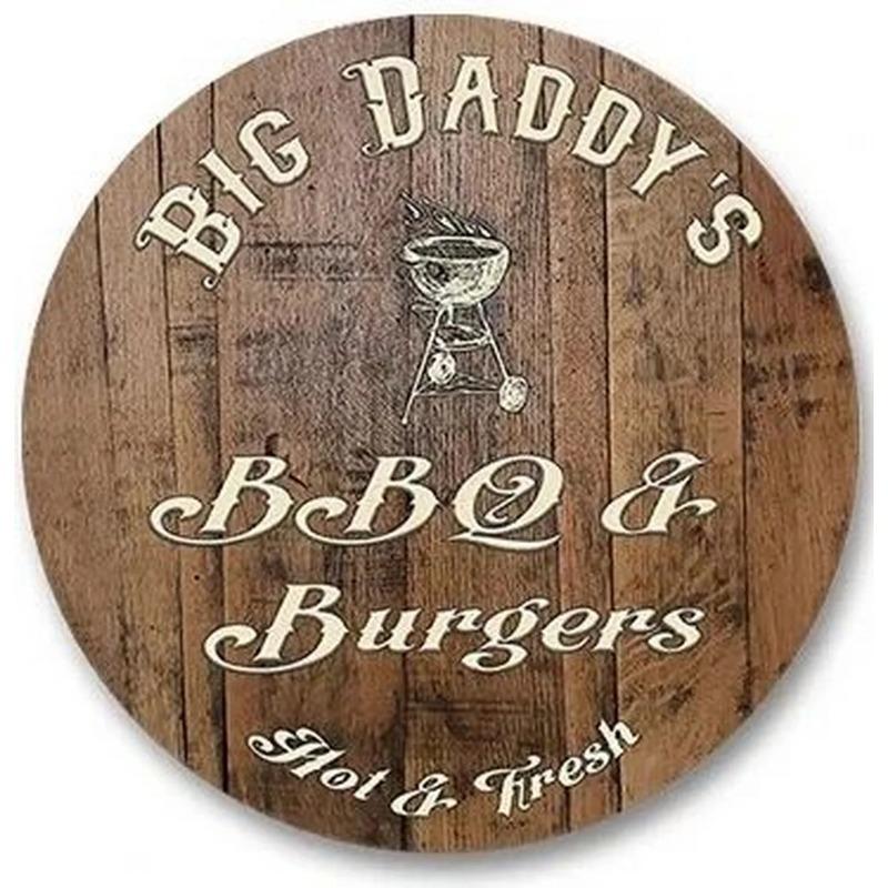 Деревянная винтажная ретро-пивная зона барбекю, круглая металлическая жестяная вывеска, деревенский декор, настенные художественные постеры, забавная железная картина для дома, бара, паба, кафе, гаража, двери, стены