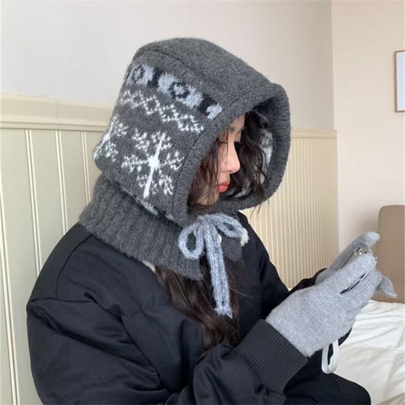 Балаклава женская зимняя теплая шапка шарф интегрированная защита ушей шерстяная вязаная шапка