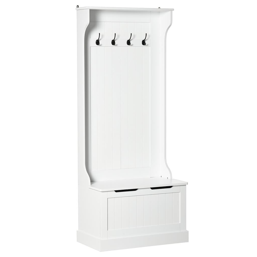 Hallway Coat Rack with Storage Bench, Wood, 71.5x39.5x170cm, White